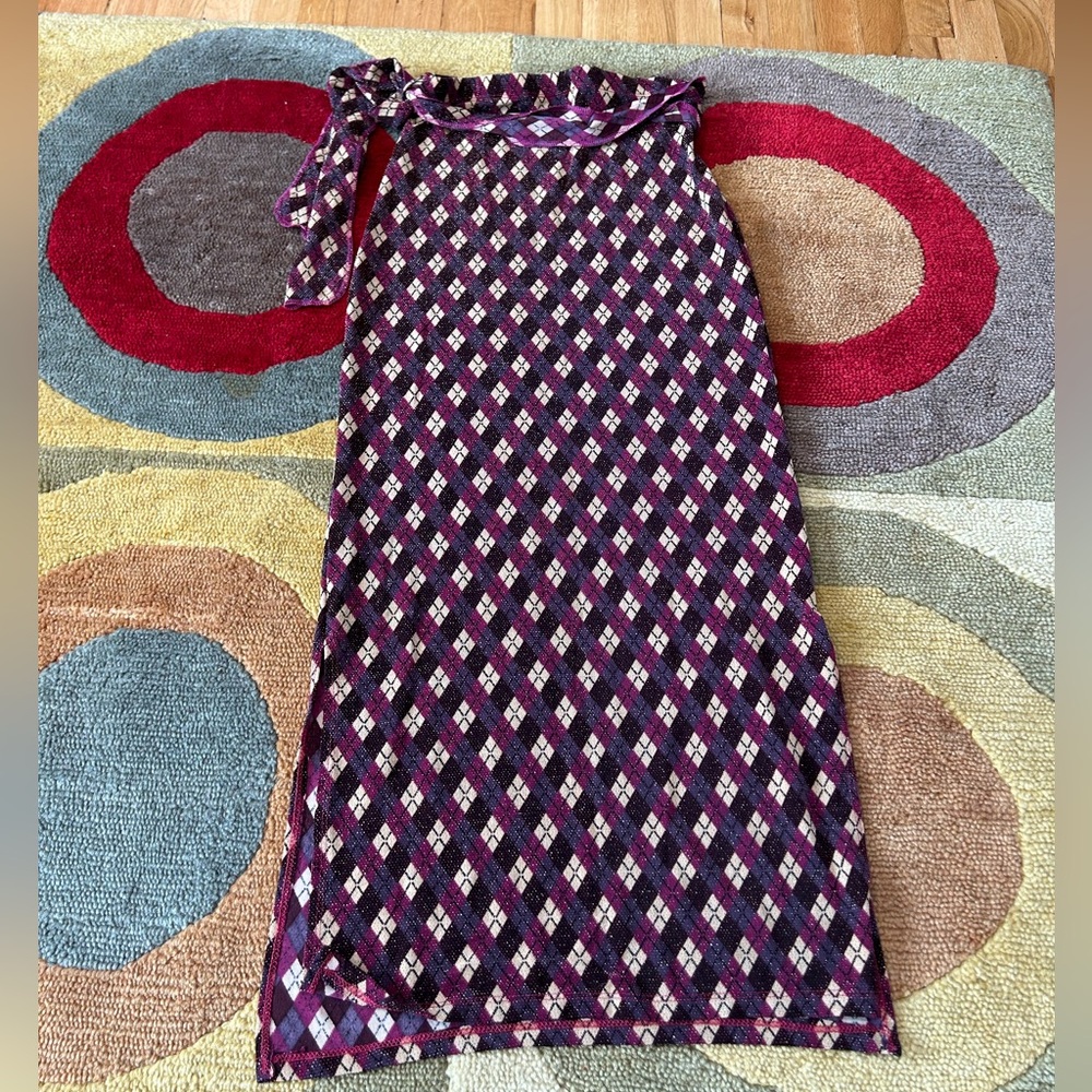 10 for $15 Top Secret Y2K Argyle Pattern Glitter Belted Long Skirt Side Slit